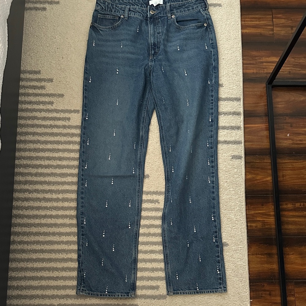 H&M Embellished Straight Leg Jeans